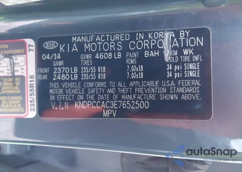 2014 Kia Sportage Ex z USA, uszkodzony, nr VIN KNDPCCAC3E7652500